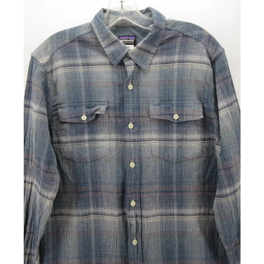 Patagonia Shirt Medium Button Up Shadow Plaid Textured Outdoor Organic